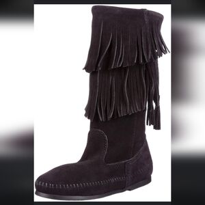 Minnetonka Black Fringe Moccasins